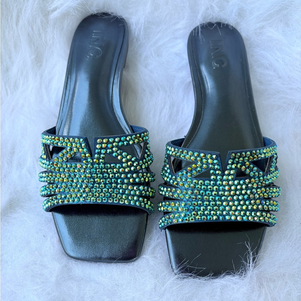 INC International Concepts Black and Green Embellished Sandals